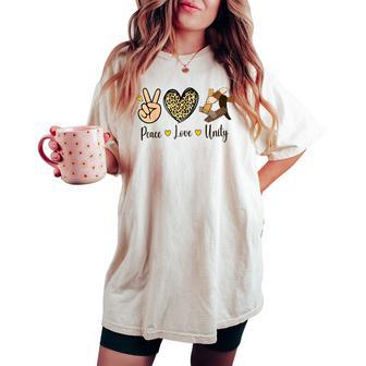 Peace Love Unity Vintage Leopard Unity Day Be Kind Hippie Women's Oversized Comfort T-shirt - Seseable