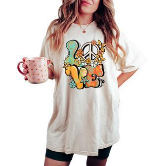 Peace Sign Love 60S 70S Costume Groovy Hippie Theme Party Women's Oversized Comfort T-shirt - Seseable