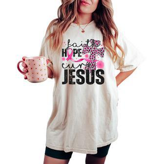 Pink Ribbon Breast Cancer Warrior Faith Hope Cure Jesus Women's Oversized Comfort T-shirt - Monsterry UK
