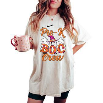 Pre K Boo Crew Cute Ghost Halloween Teacher Student Women's Oversized Comfort T-shirt - Seseable