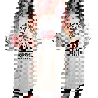 Proud Wife Of A Combat Veteran Retro Us Flag Military Family Women's Oversized Comfort T-shirt | Mazezy