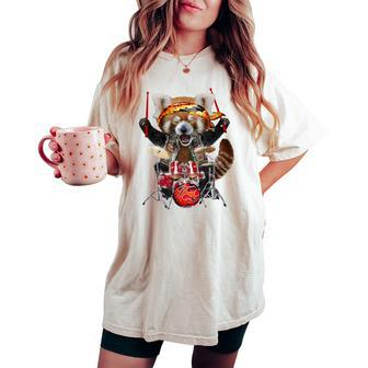 Punk Red Panda Play Drum In Heavy Metal Band Women's Oversized Comfort T-shirt | Mazezy