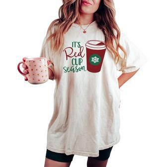 Red Cup Season Coffee Christmas Peppermint Mocha Women's Oversized Comfort T-shirt | Mazezy