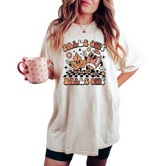 Retro Falls Out Balls Out Football Vintage Thanksgiving Women's Oversized Comfort T-shirt - Seseable