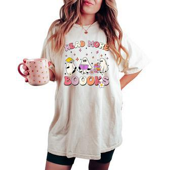 Retro Groovy Read More Books Ghost Boo Ghoul Halloween Women's Oversized Comfort T-shirt | Mazezy