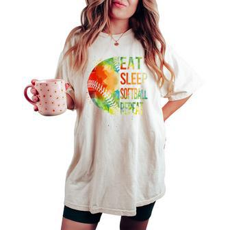 Softball- Eat Sleep Softball Repeat Pitcher Girls Women's Oversized Comfort T-shirt | Mazezy