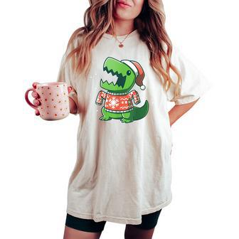 T-Rex Christmas Sweater Dinosaur Ugly Sweatersaurus Women's Oversized Comfort T-shirt | Mazezy
