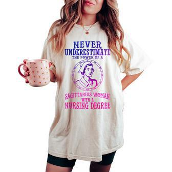 Never Underestimate The Power Of A Sagittarius Women Women's Oversized Comfort T-shirt | Mazezy