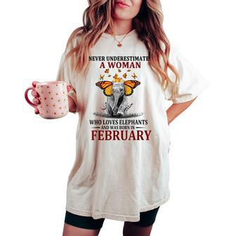 Never Underestimate A Woman Who Loves Elephants February Women's Oversized Comfort T-shirt - Thegiftio UK