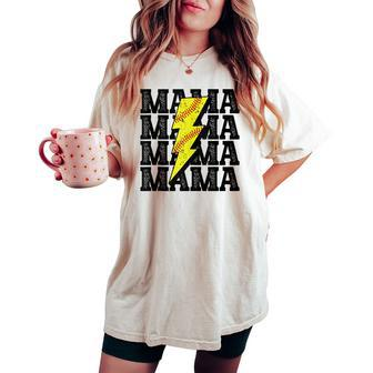 Vintage Softball Mama Distressed Lightning Bolt Mom Women's Oversized Comfort T-shirt | Mazezy