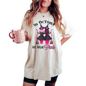 Witches In October We Wear Pink Autumn Fall Breast Cancer Women's Oversized Comfort T-shirt - Thegiftio UK