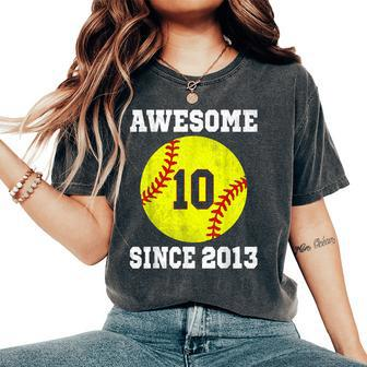 10Th Birthday Girl Softball Lover 10 Years Old Vintage Women's Oversized Comfort T-Shirt - Seseable