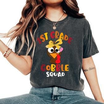 1St Grade Gobble Squad Cute Turkey Happy Thanksgiving Women's Oversized Comfort T-Shirt | Mazezy