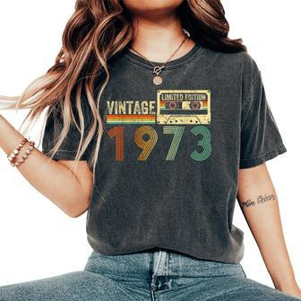 50 Year Old Vintage 1973 50Th Birthday Cassette Tape Women's Oversized Comfort T-Shirt - Thegiftio UK