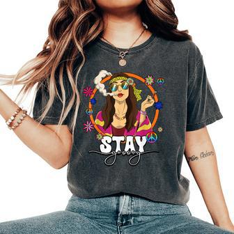 60S 70S Costume Stay Groovy Hippie Women Women's Oversized Comfort T-shirt | Mazezy CA