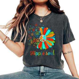 60S 70S Peace Sign Tie Dye Hippie Sunflower Outfit Women's Oversized Comfort T-shirt | Mazezy