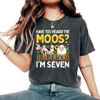 7 Year Old Cow Birthday 7Th Yo Farm Animals Girl Seven Bday Women's Oversized Comfort T-shirt | Mazezy