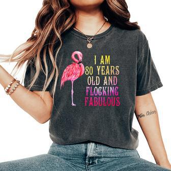 80Th Birthday Pink Watercolor Flamingo 80 Year T Women's Oversized Comfort T-shirt | Mazezy