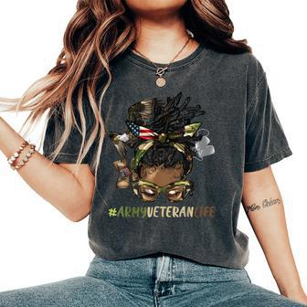 African Afro Messy Bun Loc Army Veteran Soldier Mother Wife Women's Oversized Comfort T-Shirt | Mazezy