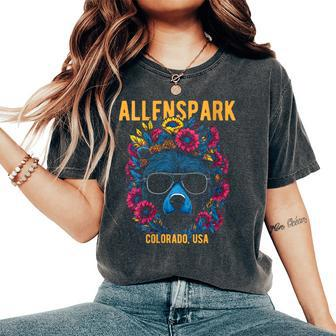 Allenspark Colorado Usa Bear With Sunglasses Flowers Women's Oversized Comfort T-Shirt | Mazezy
