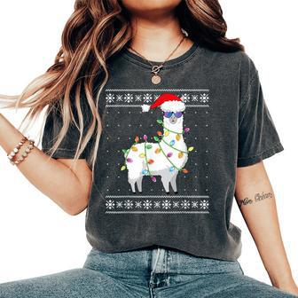Alpaca Santa Lights Christmas Ugly Christmas Sweater Women's Oversized Comfort T-Shirt - Seseable