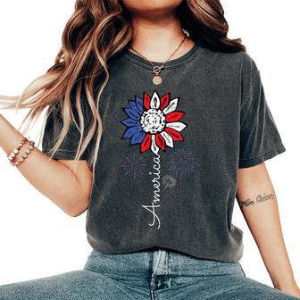 America Sunflower 4Th Of July Independence Day Patriotic Women's Oversized Comfort T-shirt | Mazezy