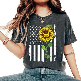American Flag Bus Driver Sunflower Hippie Bus Driver Women's Oversized Comfort T-shirt | Mazezy