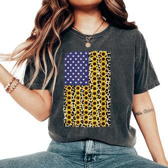 American Flag Leopard Sunflower 4Th Of July Women's Oversized Comfort T-shirt | Mazezy