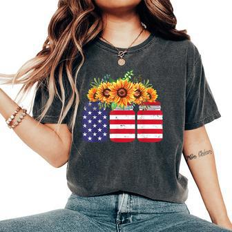American Flag Sunflower 4Th Of July Independence Usa Day Women's Oversized Comfort T-shirt | Mazezy