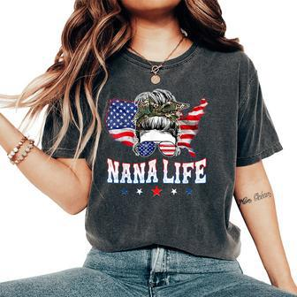 American Nana Life Messy Bun 4Th Of July Patriotic Women's Oversized Comfort T-shirt | Mazezy