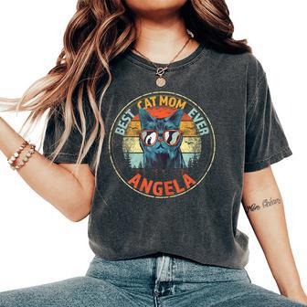 Angela Best Cat Mom Ever Custom Personalized Name Women's Oversized Comfort T-Shirt | Mazezy