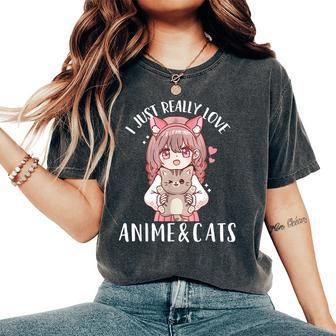 Anime And Cats Kawaii Cat For Girls Women's Oversized Comfort T-Shirt - Seseable