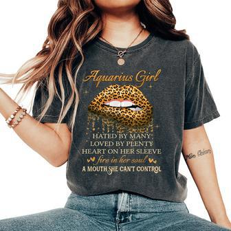 Aquarius Girl Birthday Leopard Sexy Lip Women's Oversized Comfort T-shirt | Mazezy