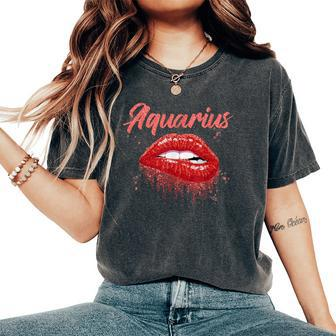 Aquarius Zodiac Birthday Red Lips For Black Women Women's Oversized Comfort T-Shirt | Mazezy