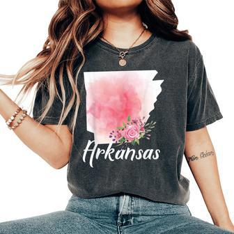 Arkansas State Floral Watercolor Map Girls Women's Oversized Comfort T-shirt | Mazezy
