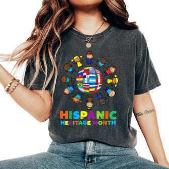 Around Globe Hispanic Flags Heritage Month Boys Girls Women's Oversized Comfort T-Shirt | Mazezy