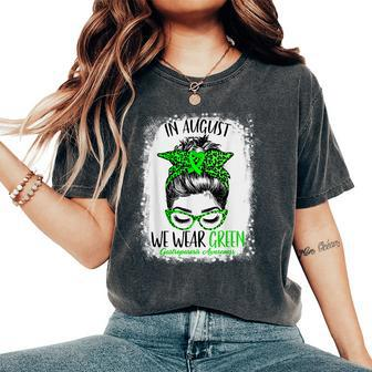 In August We Wear Green Gastroparesis Awareness Messy Bun Women's Oversized Comfort T-shirt | Mazezy AU