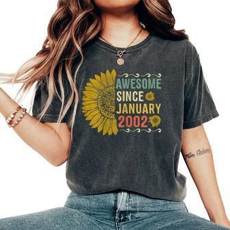 Awesome January 2002 Flowers 18 Years Old 18Th Birthday Women's Oversized Comfort T-shirt | Mazezy