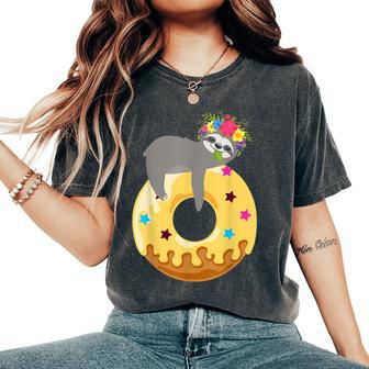 Baby Sloth On Donut Sloth Lover Women's Oversized Comfort T-shirt | Mazezy