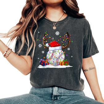 Baseball Lovers Reindeer Santa Hat Ugly Christmas Sweater Women's Oversized Comfort T-Shirt - Monsterry DE
