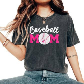 Baseball Mom Pink Ribbon Breast Cancer Awareness Fighters Women's Oversized Comfort T-Shirt - Seseable