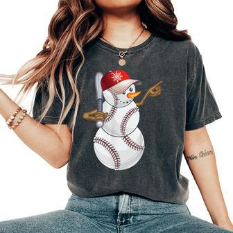 Baseball Snowman Balls Baseball Hat Snow Christmas Women Women's Oversized Comfort T-Shirt - Seseable