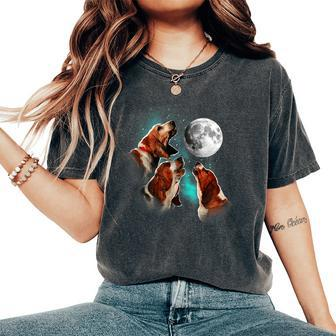 Basset Hound Basset Hound Howling At The Moon Basset Women's Oversized Comfort T-Shirt - Seseable