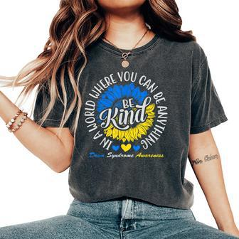 Be Kind Down Syndrome Awareness Ribbon Sunflower Kindness Women's Oversized Graphic Print Comfort T-shirt