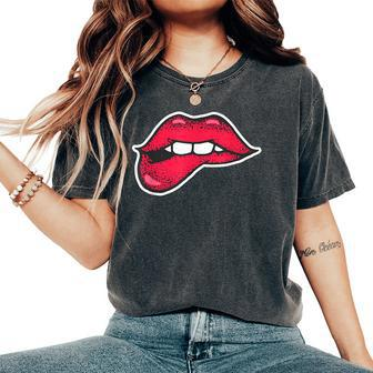 Beauty Full Lips Girlie Kiss Mouth Red Lipstick Lip Women's Oversized Comfort T-shirt | Mazezy