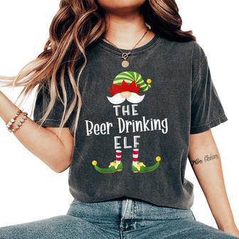 Beer Drinking Elf Group Christmas Pajama Party Women's Oversized Comfort T-Shirt - Seseable