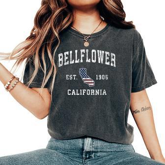 Bellflower California Ca Vintage American Flag Sports Women's Oversized Comfort T-Shirt | Mazezy