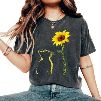 Best Cat Mom Ever Cat Lover Sunflower Pet Lover Women's Oversized Comfort T-Shirt - Seseable