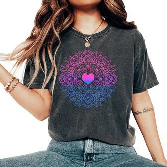 Bi Flag Heart Mandala Bisexual Pride Women's Oversized Comfort T-Shirt | Mazezy