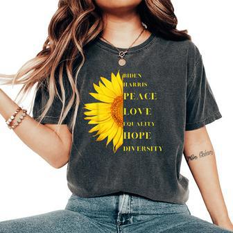 Biden Harris Peace Love Equality Hope Diversity Sunflower Women's Oversized Comfort T-shirt | Mazezy